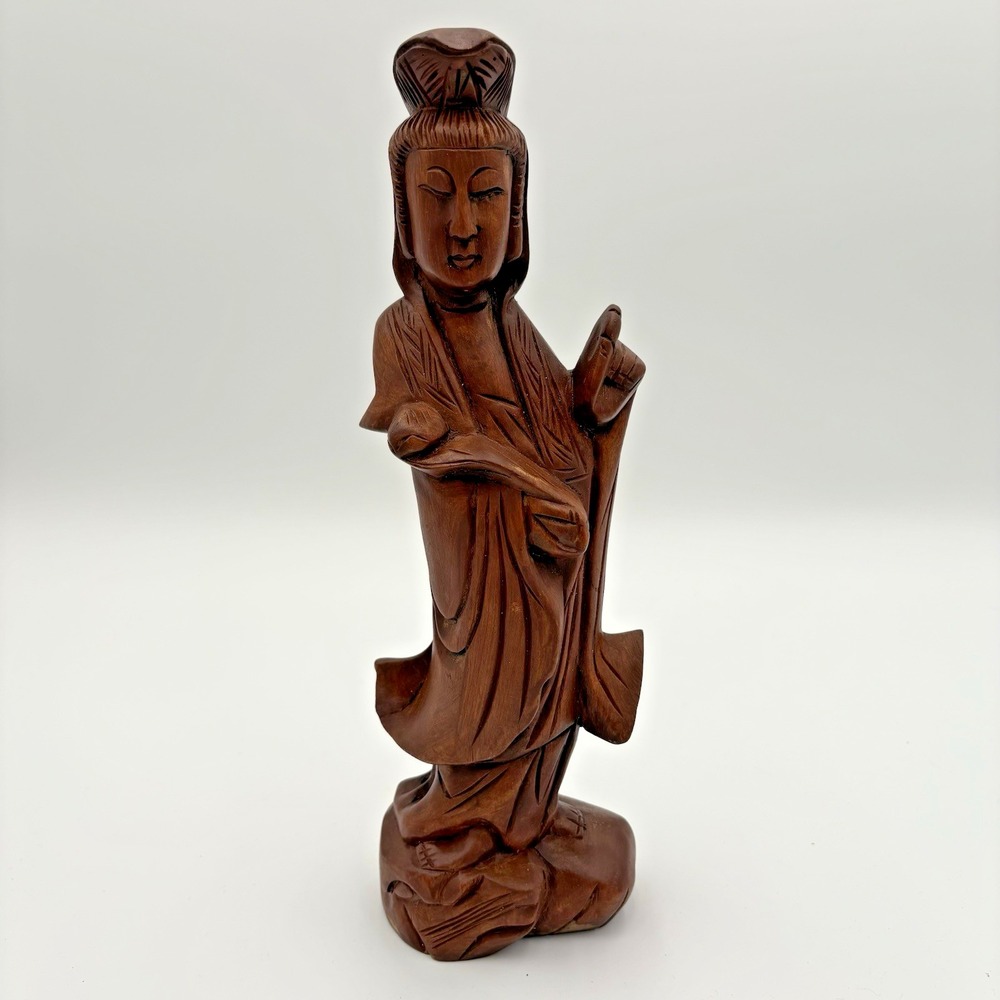 Vintage Chinese Hand-Carved Wooden Statue Of‎ Kwan Yin